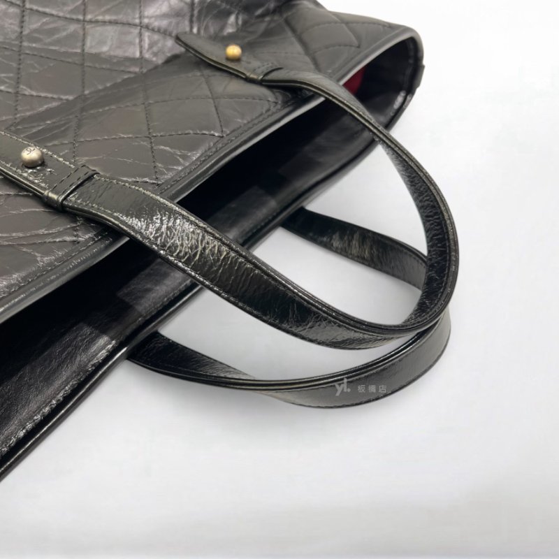 S5181-Chanel 黑復刻牛皮菱格三色鏈手提斜背流浪托特包-6