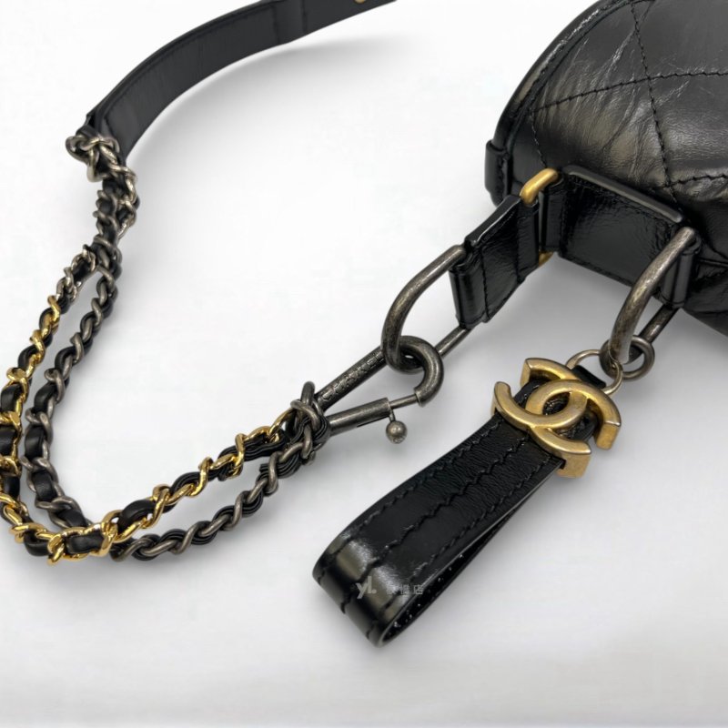 S5181-Chanel 黑復刻牛皮菱格三色鏈手提斜背流浪托特包-7