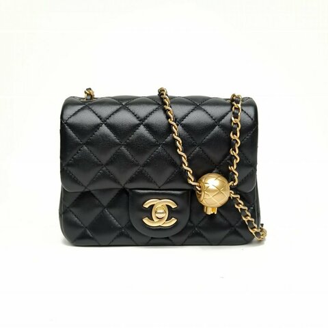 CHANEL CF口蓋包方胖子17黑色羊皮晶片金扣肩背包