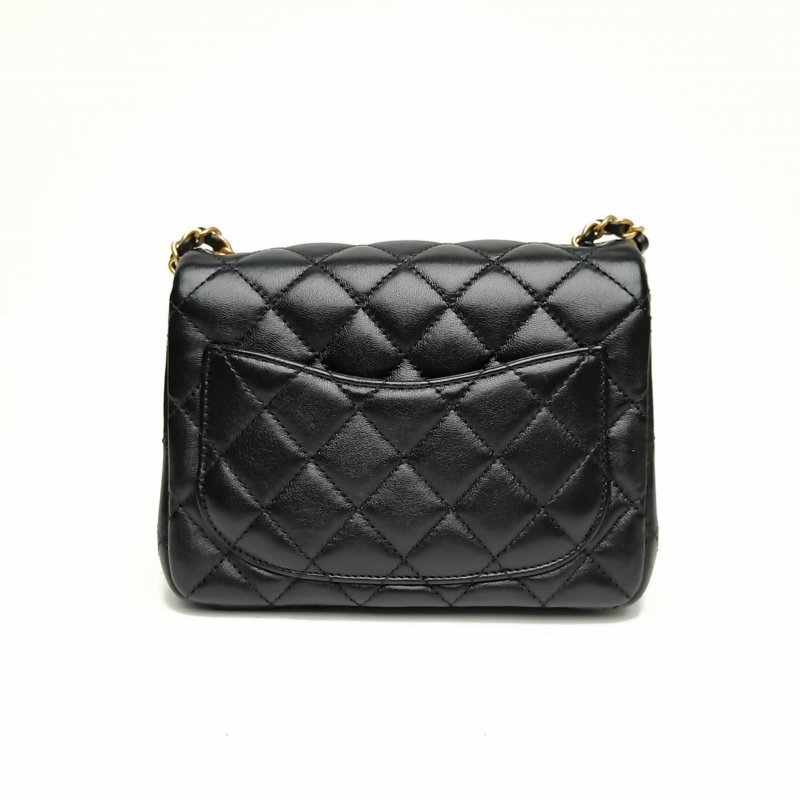 CHANEL CF口蓋包方胖子17黑色羊皮晶片金扣肩背包-2
