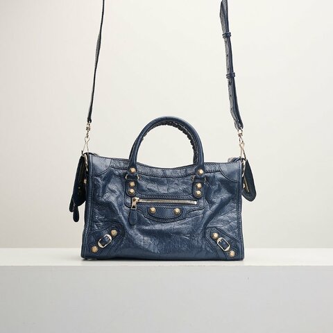 二手Balenciaga giant city機車包/小號 深藍色