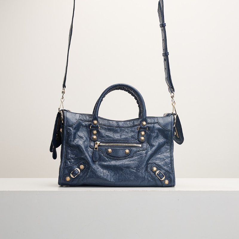 二手Balenciaga giant city機車包/小號 深藍色-0