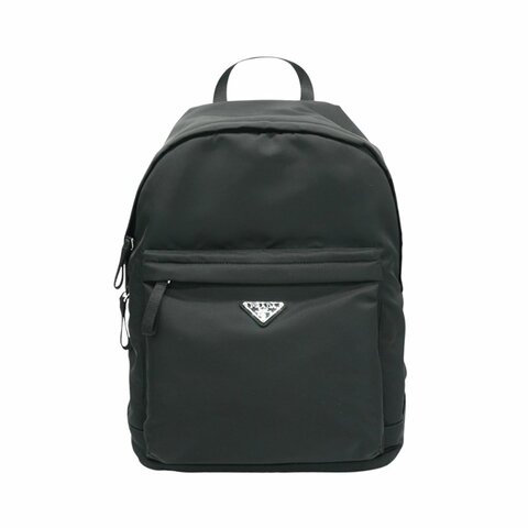 Prada 再生尼龍銀三角logo後背包(2V066A-黑)