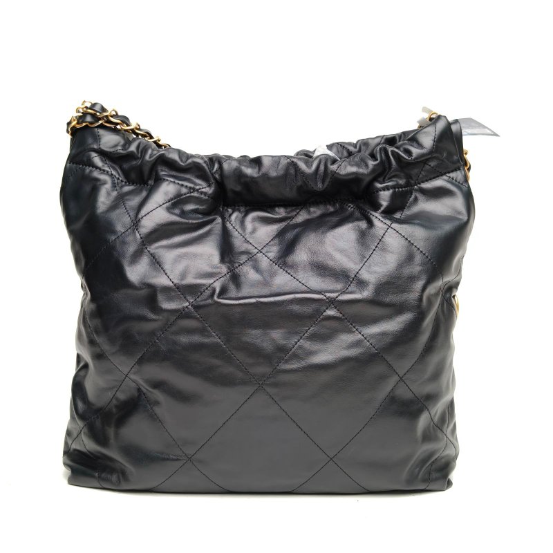 CHANEL 22BagTote托特包小號30黑色牛皮晶片白扣肩背包-2