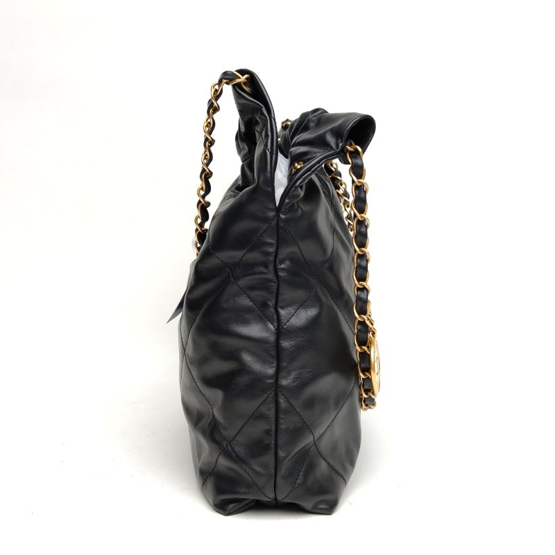 CHANEL 22BagTote托特包小號30黑色牛皮晶片白扣肩背包-3