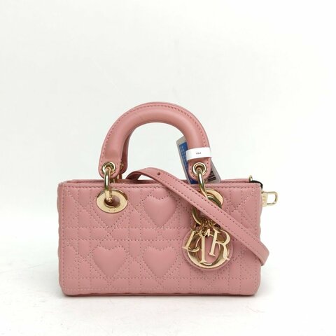 DIOR LadyD-Joy橫版戴妃包超迷你粉色羊皮金扣2023肩背包