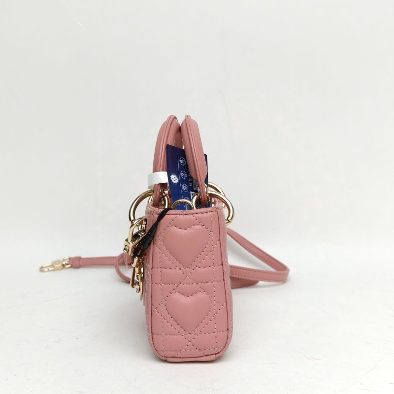 DIOR LadyD-Joy橫版戴妃包超迷你粉色羊皮金扣2023肩背包-1