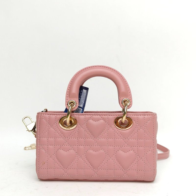 DIOR LadyD-Joy橫版戴妃包超迷你粉色羊皮金扣2023肩背包-2