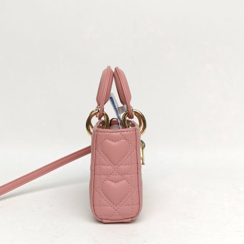 DIOR LadyD-Joy橫版戴妃包超迷你粉色羊皮金扣2023肩背包-3
