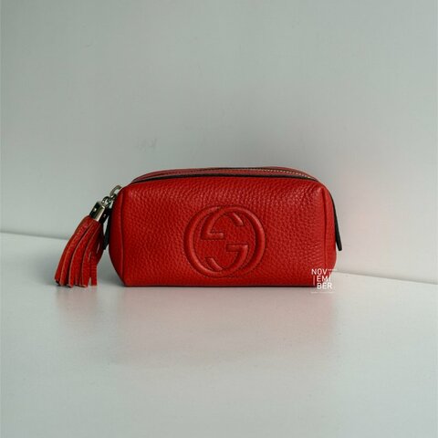 全新✨ Gucci 古馳 經典雙G Logo化妝包  橘紅色金釦