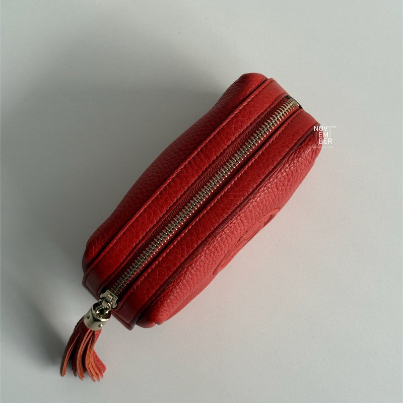 全新✨ Gucci 古馳 經典雙G Logo化妝包  橘紅色金釦-1