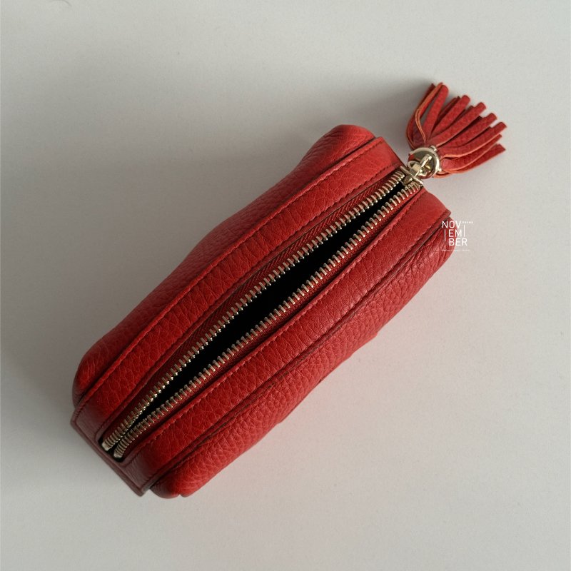 全新✨ Gucci 古馳 經典雙G Logo化妝包  橘紅色金釦-2