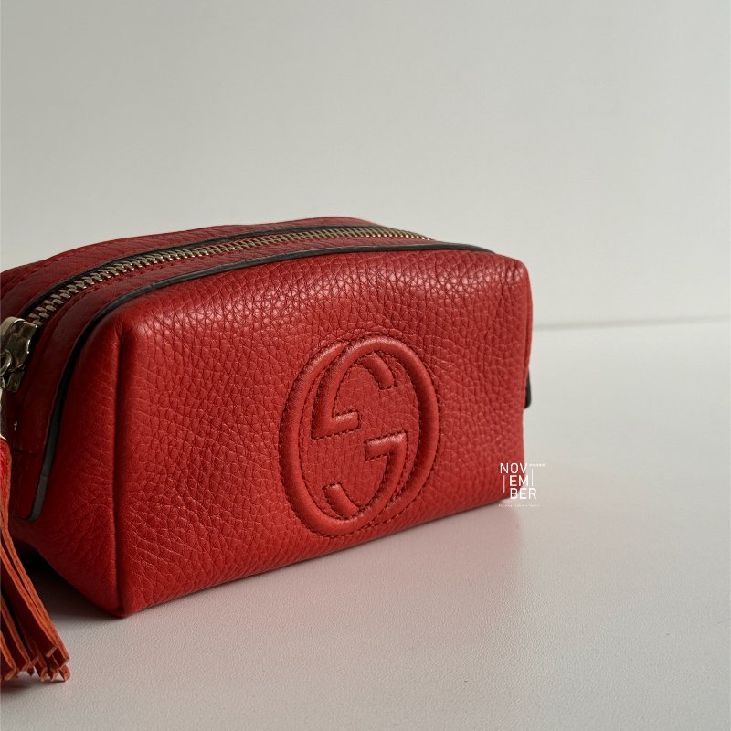 全新✨ Gucci 古馳 經典雙G Logo化妝包  橘紅色金釦-3