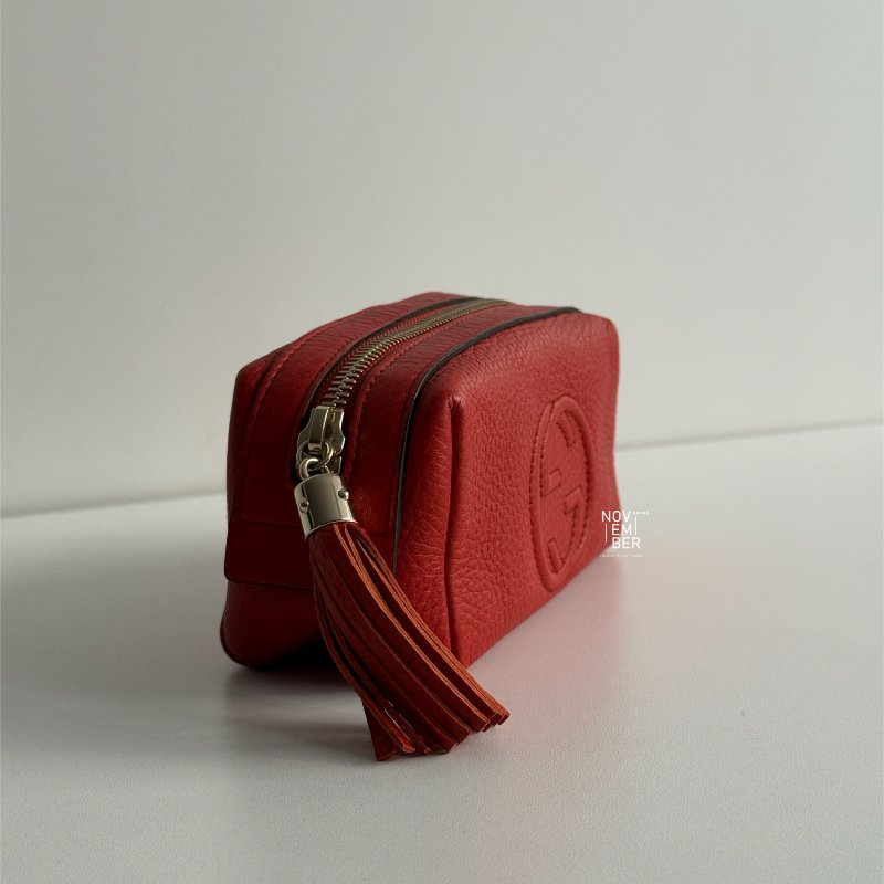 全新✨ Gucci 古馳 經典雙G Logo化妝包  橘紅色金釦-4