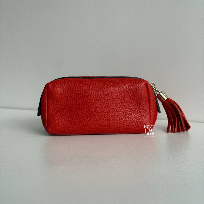 全新✨ Gucci 古馳 經典雙G Logo化妝包  橘紅色金釦-5