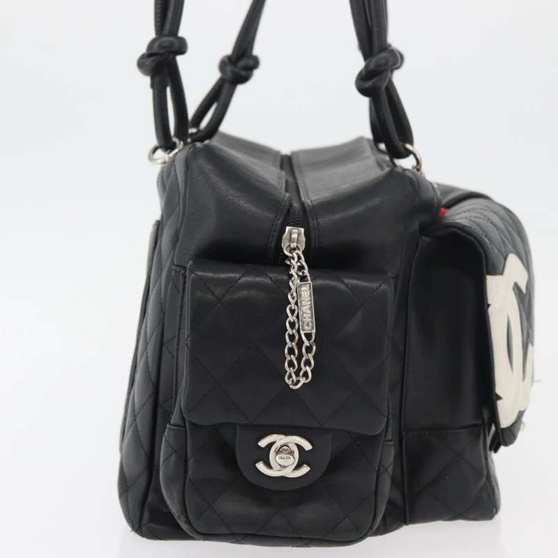 【日本直送】香奈兒 Cambon 系列絎縫波士頓包，黑色銀色雙C標誌皮革，正品編號 159886SAV-3