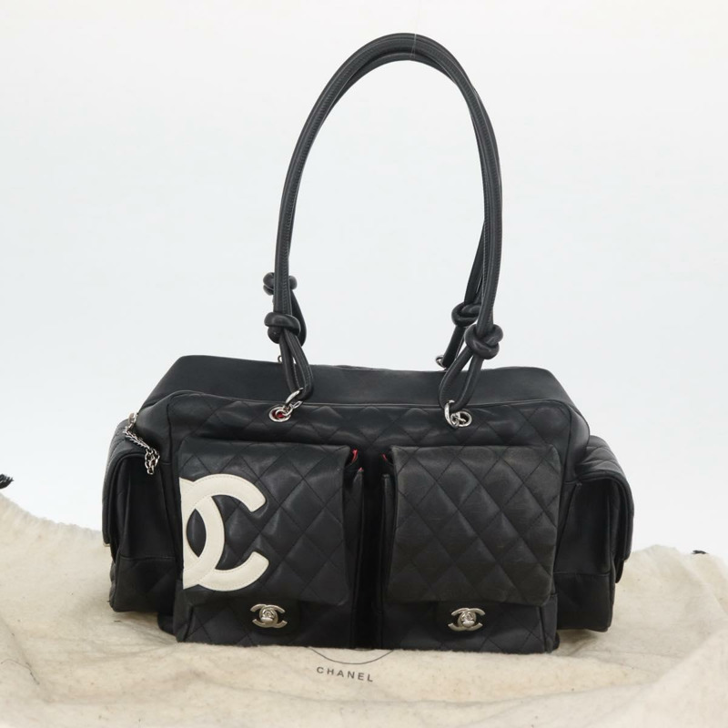 【日本直送】香奈兒 Cambon 系列絎縫波士頓包，黑色銀色雙C標誌皮革，正品編號 159886SAV-11