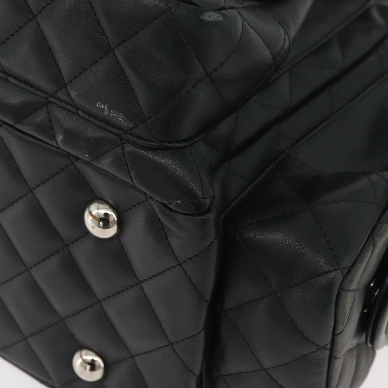 【日本直送】香奈兒 Cambon 系列絎縫波士頓包，黑色銀色雙C標誌皮革，正品編號 159886SAV-14