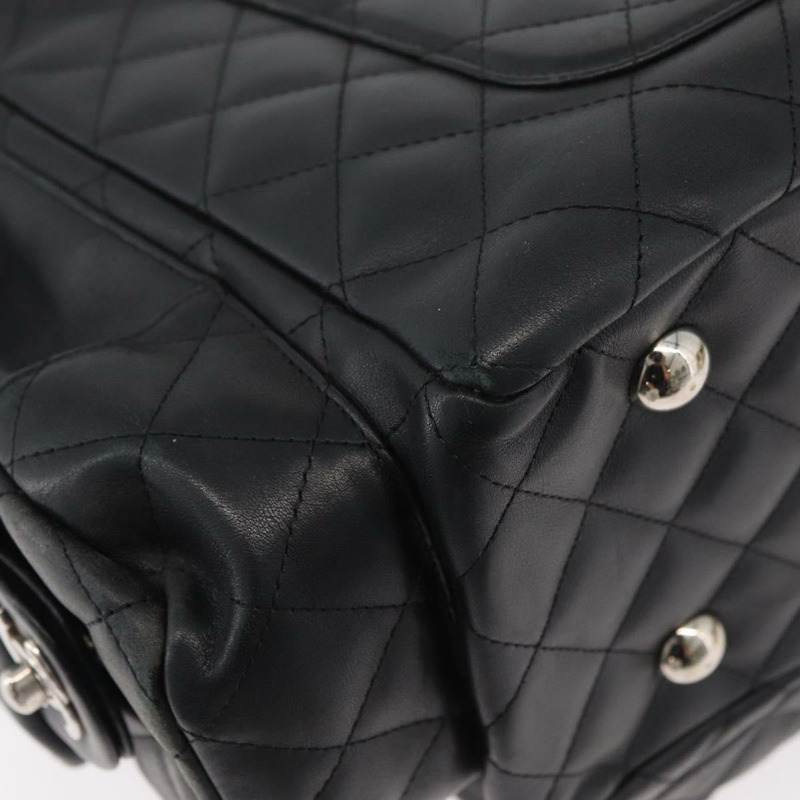 【日本直送】香奈兒 Cambon 系列絎縫波士頓包，黑色銀色雙C標誌皮革，正品編號 159886SAV-15