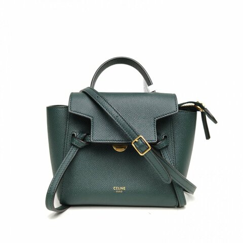 CELINE Belt鯰魚包Pico15綠色牛皮金扣肩背包