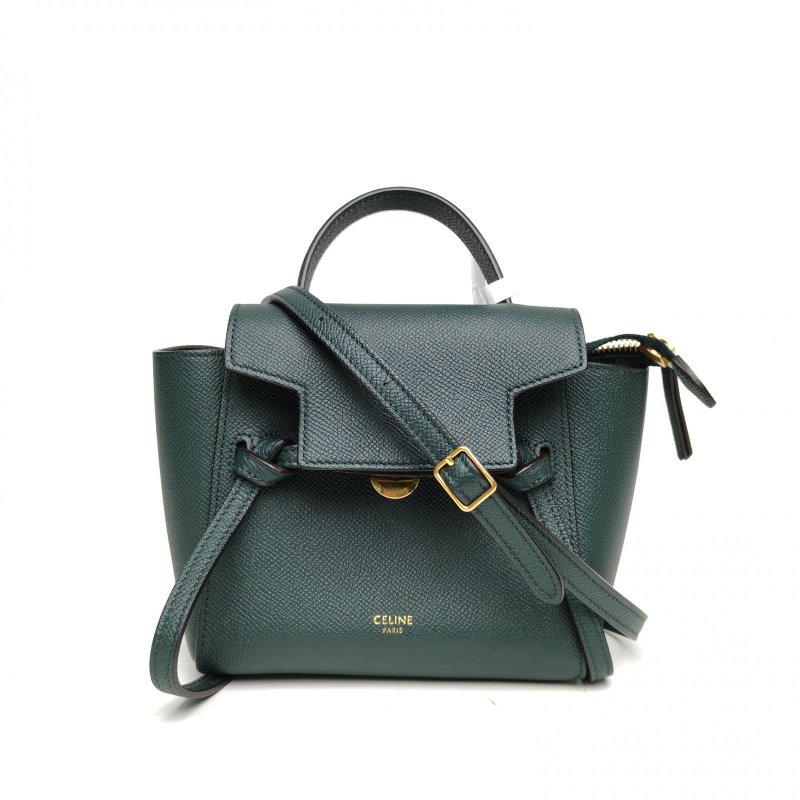 CELINE Belt鯰魚包Pico15綠色牛皮金扣肩背包-0