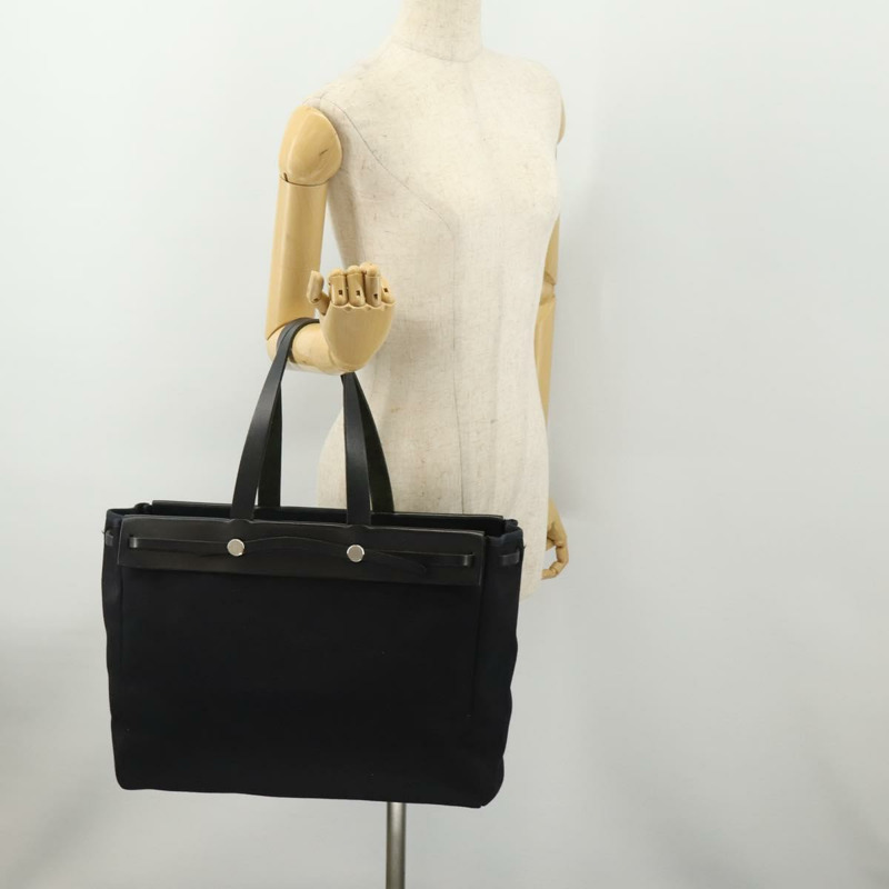 【日本直送】愛馬仕 Herbag Cabass GM 帆布手提包，兩用，黑色/銀色，正品 BAZ865A-23