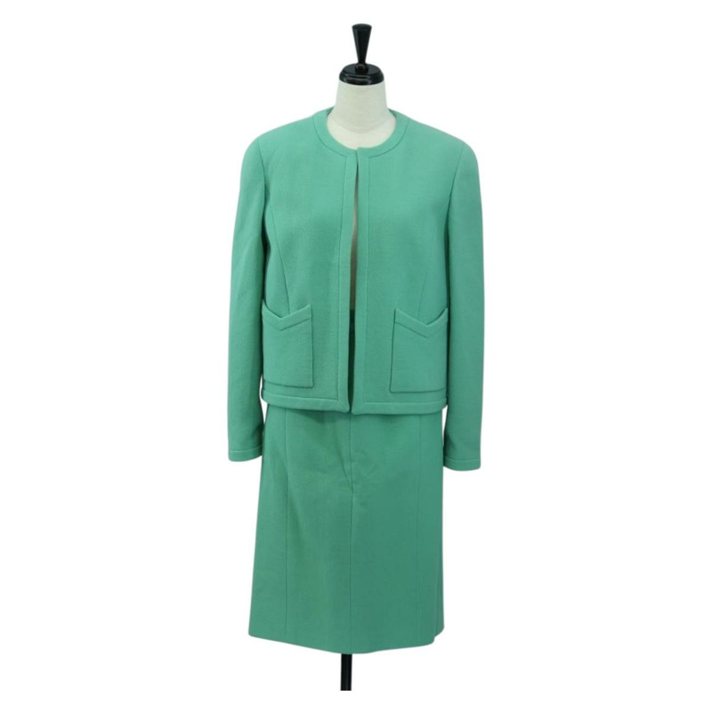 【日本直送】香奈兒外套半裙套裝 羊毛 綠色 CC Auth am11218A-0