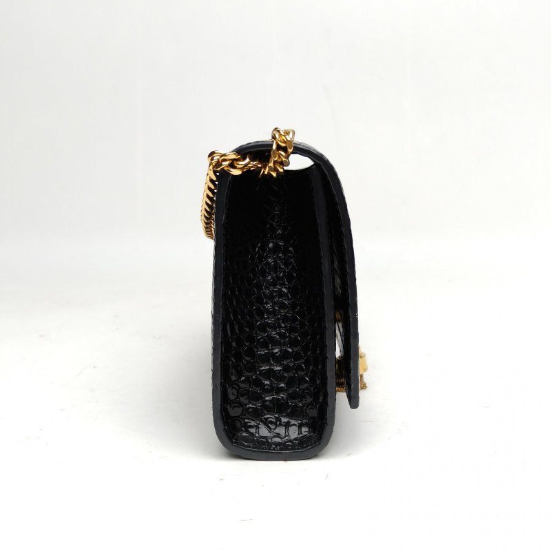 SAINT LAURENT KATEWoc鱷魚壓紋流蘇黑色牛皮金扣肩背包-1