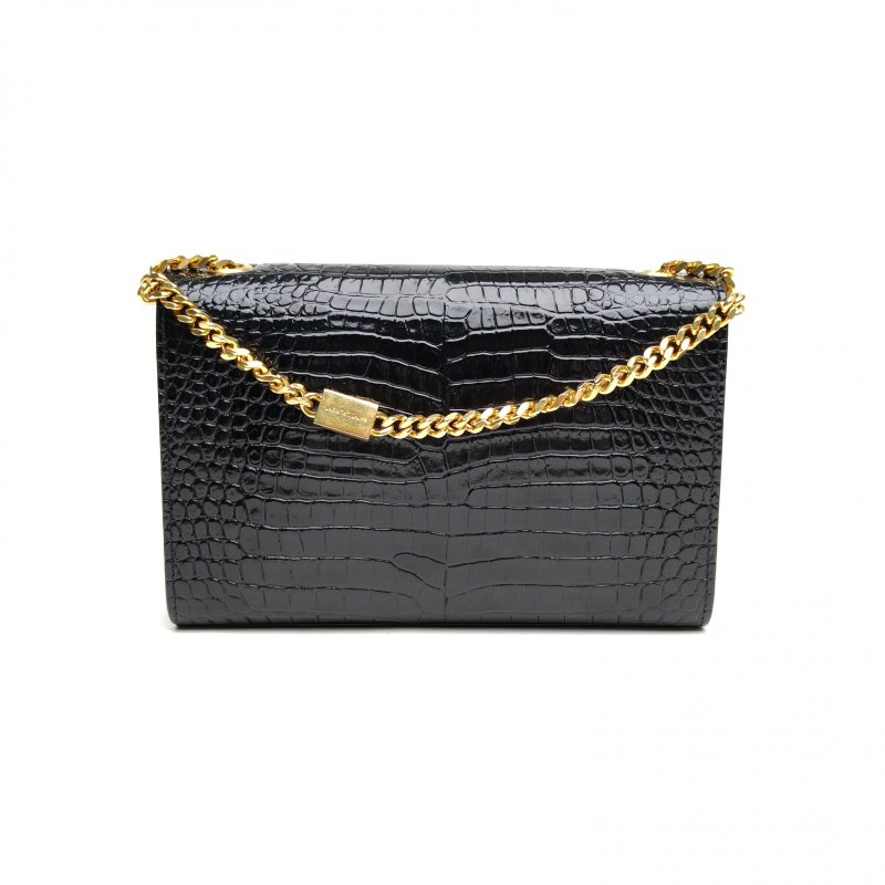 SAINT LAURENT KATEWoc鱷魚壓紋流蘇黑色牛皮金扣肩背包-2