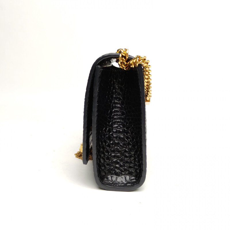 SAINT LAURENT KATEWoc鱷魚壓紋流蘇黑色牛皮金扣肩背包-3