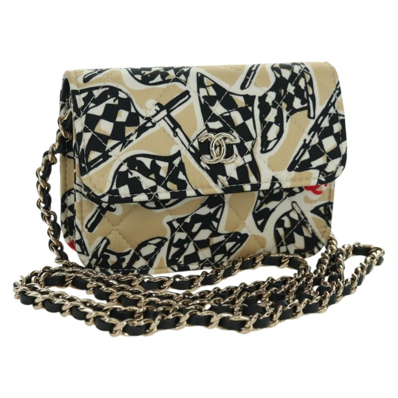 【日本直送】香奈兒 (CHANEL) 菱格紋旗鏈包，棉質米色，CC 認證 YKZ1020SAM-0