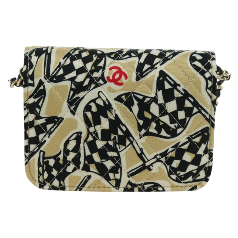 【日本直送】香奈兒 (CHANEL) 菱格紋旗鏈包，棉質米色，CC 認證 YKZ1020SAM-1