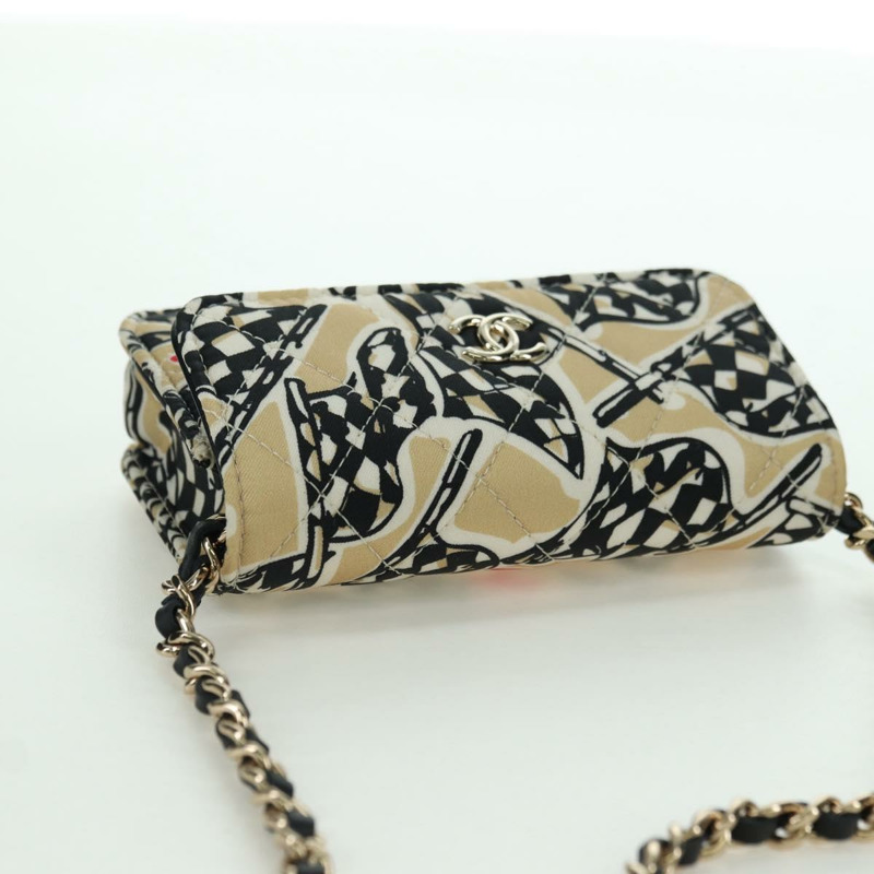 【日本直送】香奈兒 (CHANEL) 菱格紋旗鏈包，棉質米色，CC 認證 YKZ1020SAM-5