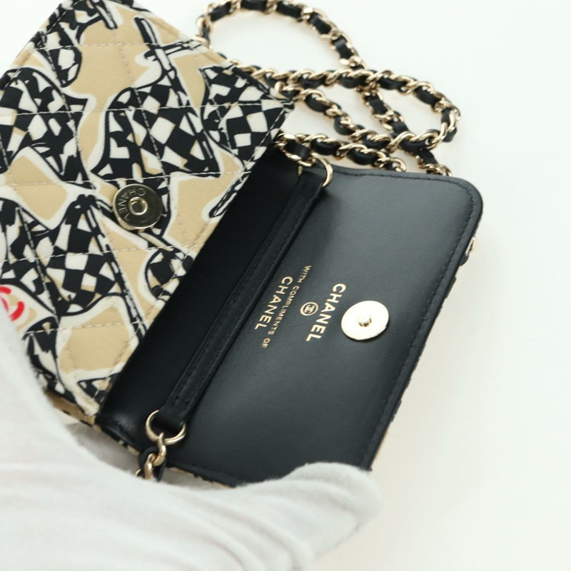 【日本直送】香奈兒 (CHANEL) 菱格紋旗鏈包，棉質米色，CC 認證 YKZ1020SAM-8