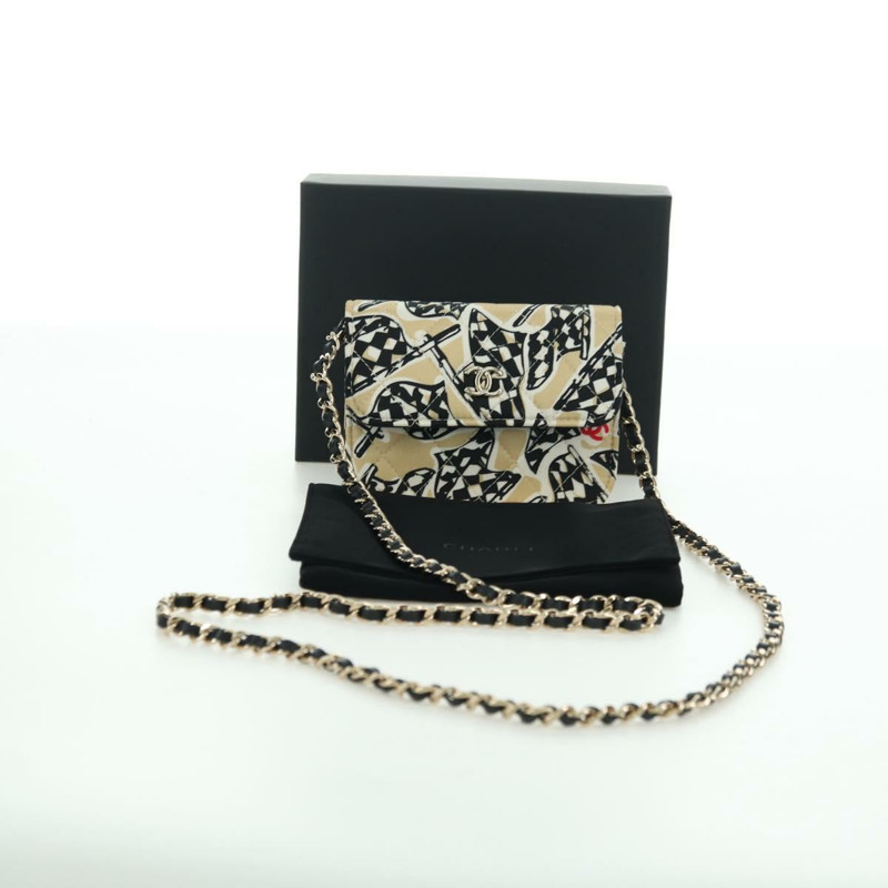 【日本直送】香奈兒 (CHANEL) 菱格紋旗鏈包，棉質米色，CC 認證 YKZ1020SAM-11