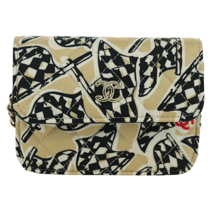 【日本直送】香奈兒 (CHANEL) 菱格紋旗鏈包，棉質米色，CC 認證 YKZ1020SAM-12