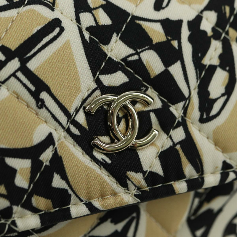 【日本直送】香奈兒 (CHANEL) 菱格紋旗鏈包，棉質米色，CC 認證 YKZ1020SAM-17