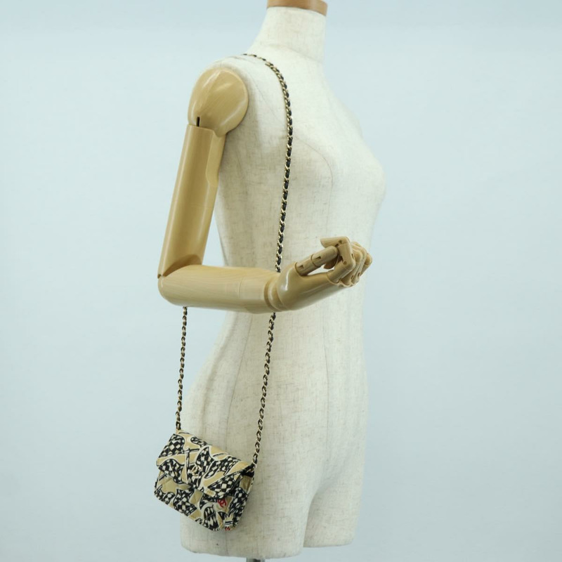 【日本直送】香奈兒 (CHANEL) 菱格紋旗鏈包，棉質米色，CC 認證 YKZ1020SAM-21