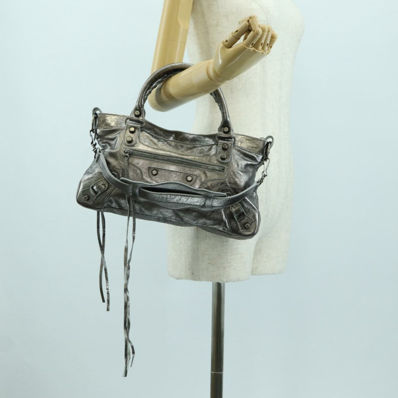 【日本直送】BALENCIAGA The First 手提包 皮革 2way 銀色 103208 正品 YKZ863SAM-26