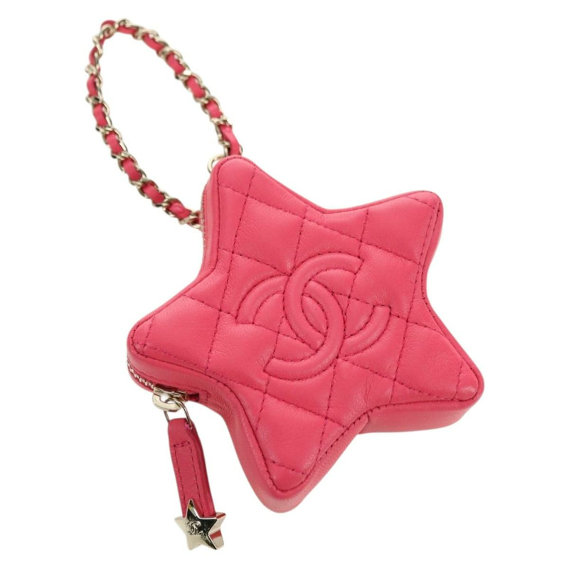 【日本直送】香奈兒 (CHANEL) 絎縫星形包飾 羊皮 粉紅色 金 CC 正品 YKZ1175SAM-0
