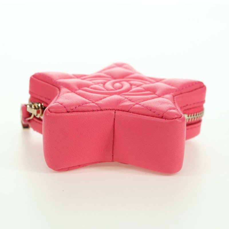 【日本直送】香奈兒 (CHANEL) 絎縫星形包飾 羊皮 粉紅色 金 CC 正品 YKZ1175SAM-4