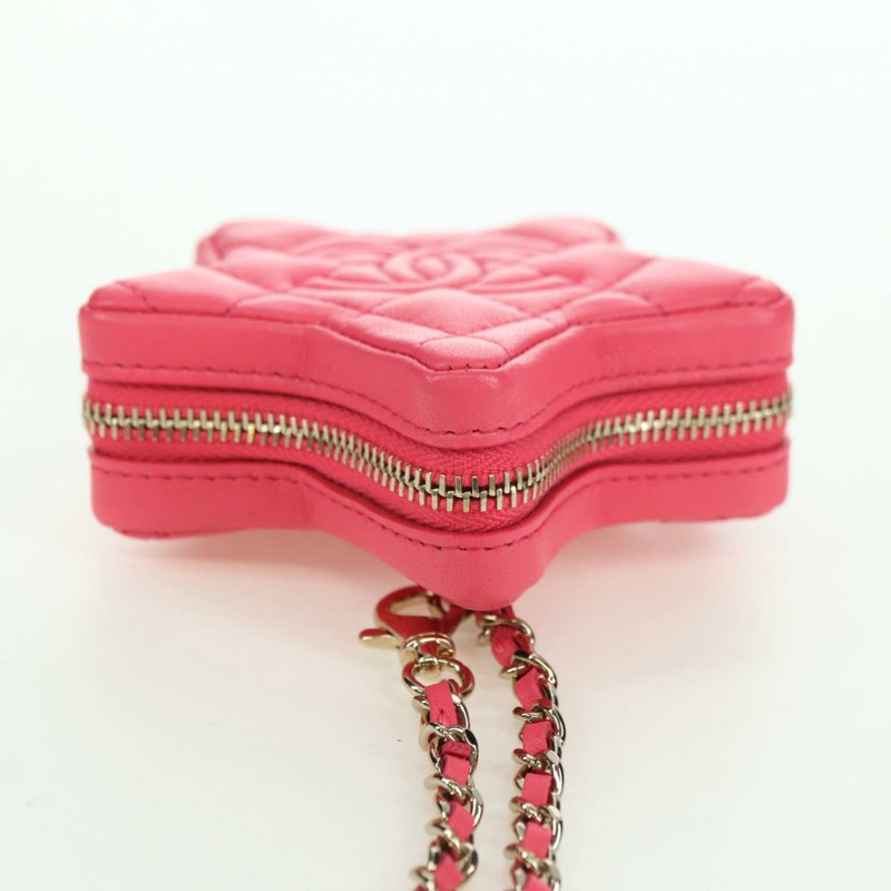 【日本直送】香奈兒 (CHANEL) 絎縫星形包飾 羊皮 粉紅色 金 CC 正品 YKZ1175SAM-5