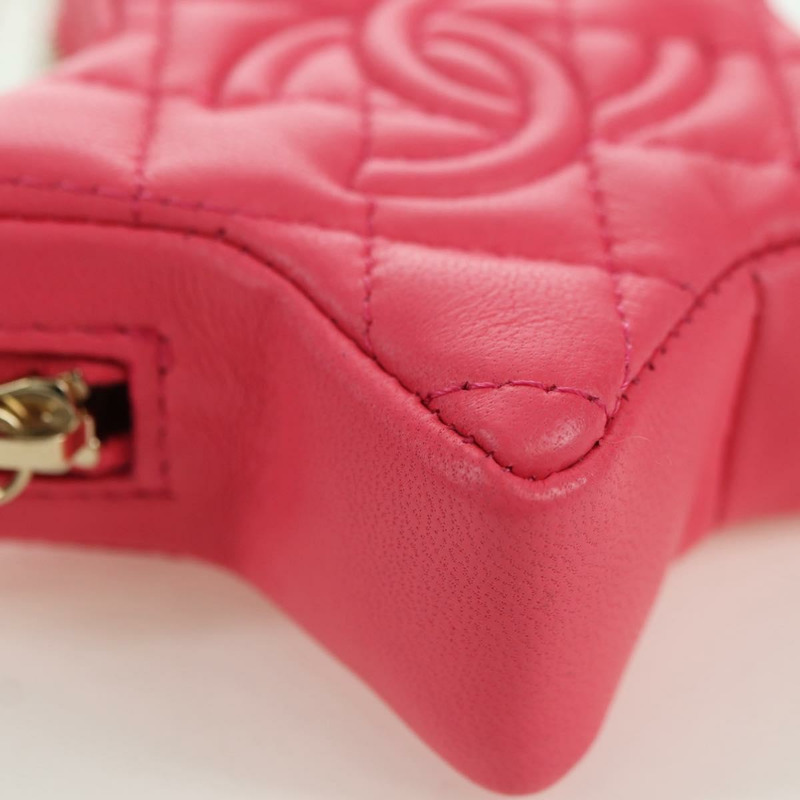 【日本直送】香奈兒 (CHANEL) 絎縫星形包飾 羊皮 粉紅色 金 CC 正品 YKZ1175SAM-7