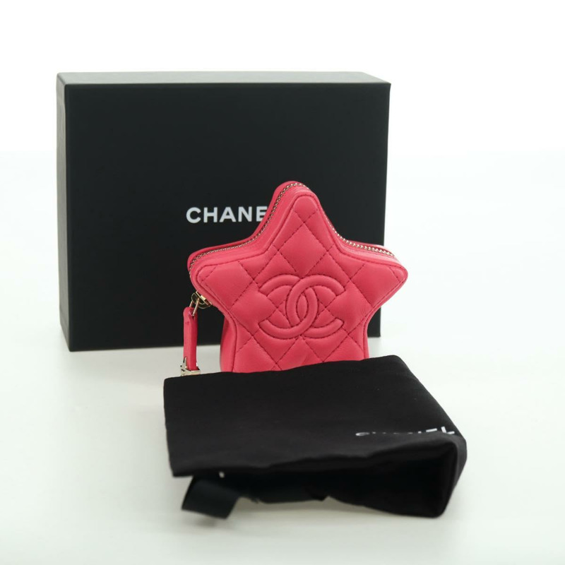 【日本直送】香奈兒 (CHANEL) 絎縫星形包飾 羊皮 粉紅色 金 CC 正品 YKZ1175SAM-11