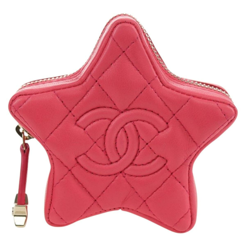 【日本直送】香奈兒 (CHANEL) 絎縫星形包飾 羊皮 粉紅色 金 CC 正品 YKZ1175SAM-12