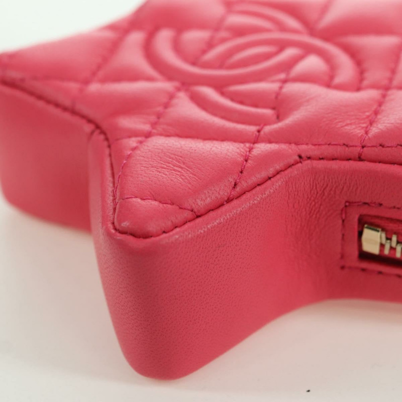【日本直送】香奈兒 (CHANEL) 絎縫星形包飾 羊皮 粉紅色 金 CC 正品 YKZ1175SAM-13
