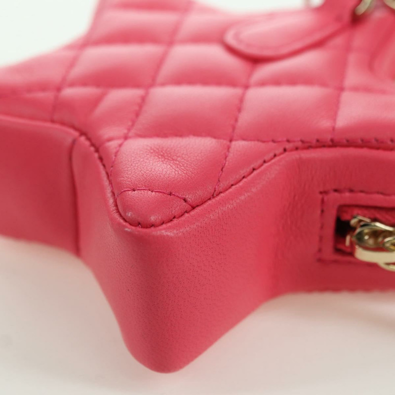 【日本直送】香奈兒 (CHANEL) 絎縫星形包飾 羊皮 粉紅色 金 CC 正品 YKZ1175SAM-15