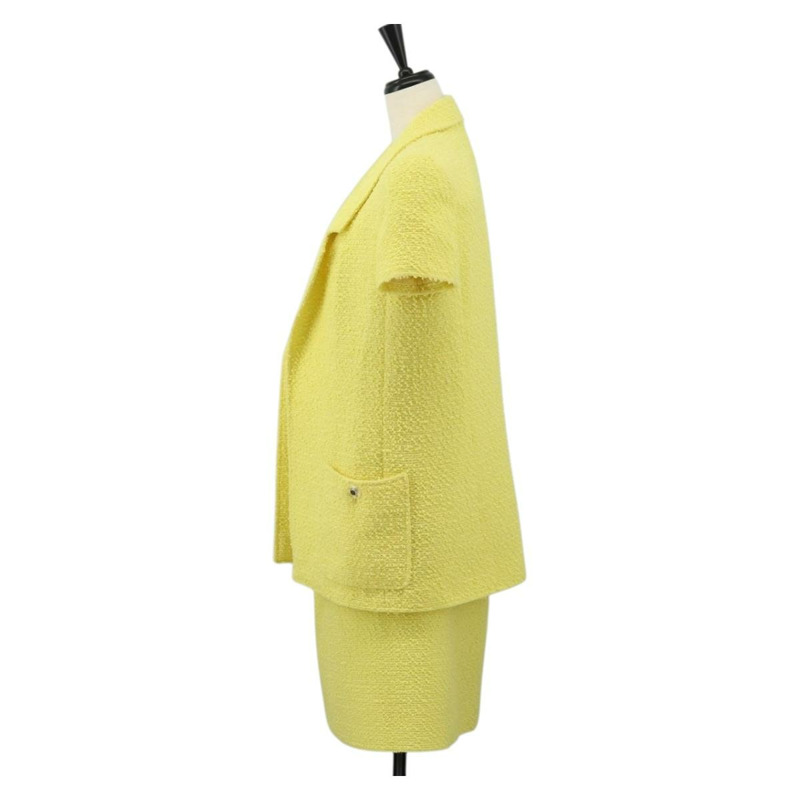 【日本直送】香奈兒羊毛黃色CC標誌外套半裙組 YKZ1185SAV-3