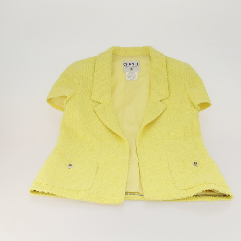 【日本直送】香奈兒羊毛黃色CC標誌外套半裙組 YKZ1185SAV-4