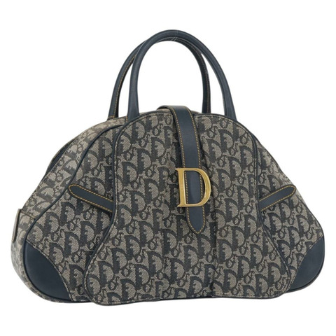Christian Dior Trotter帆布馬鞍包 海軍藍 金色 正品 175481A